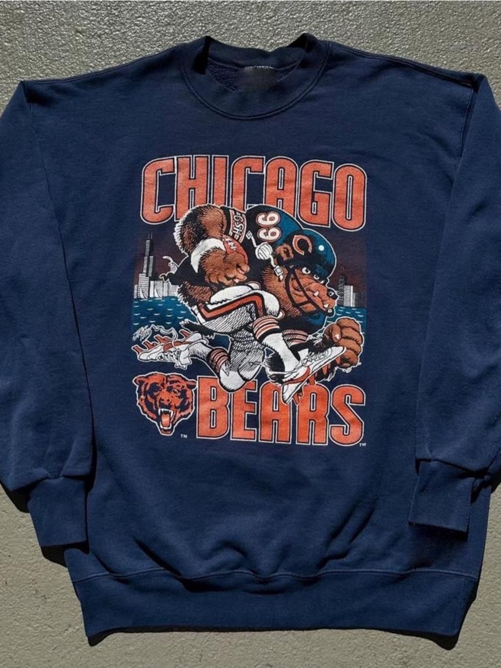Gildan Navy Crewneck with Orange Chicago Bears Graphic
